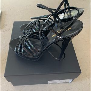 Saint Laurent blk Patent heels sexy ankle strap 40